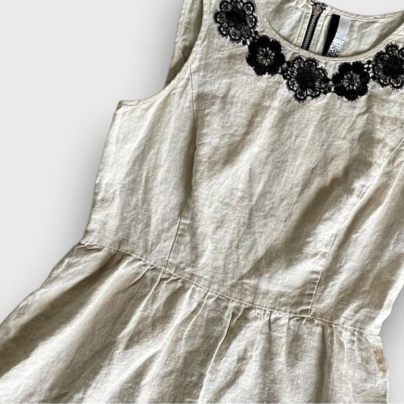 Kensie Linen Embroidered Sundress Oatmeal Cream Dress Medium - Picture 3 of 7